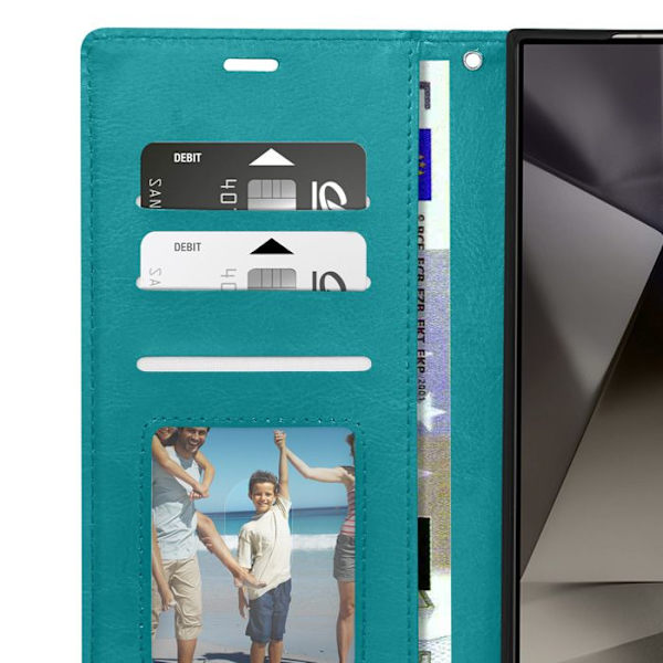 Fodral till Samsung S24 Ultra - MAYAXESS - Funktion för plånboksställ och handledsrem - Blå - Syntet - Flik Blå