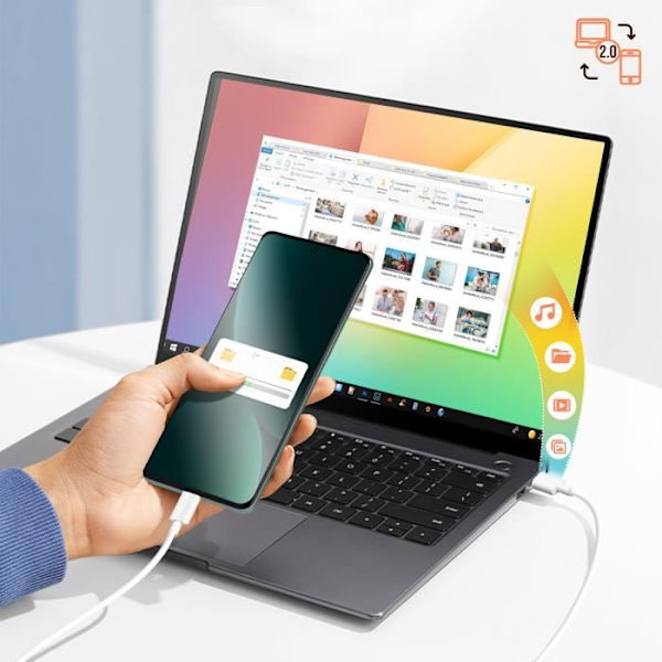 USB-C-kabel - AVIZAR - 1m - Snabb laddning - Datatransfer 2.0 - Ultra-resistent Vit
