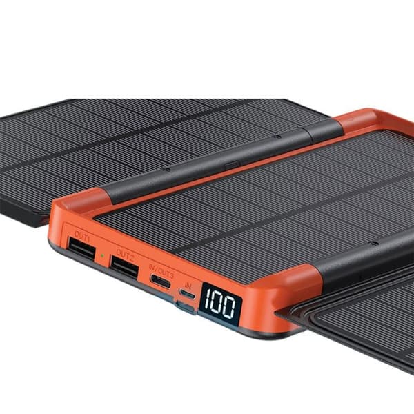 Solceller - AVIZAR - Alya - 20000 mAh - USB-C / Lightning - Lommelygte Svart