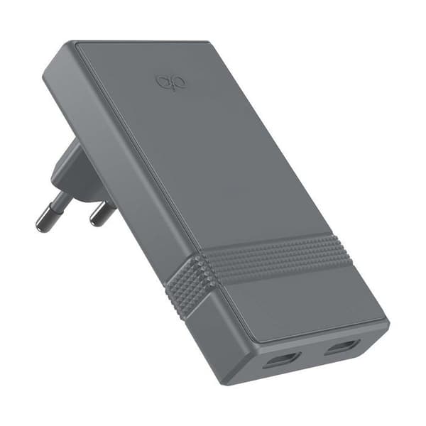Strømforsyning - FORCE POWER - L Shape Serie - 65W PD - 2x USB-C - GaN - Grå Grå