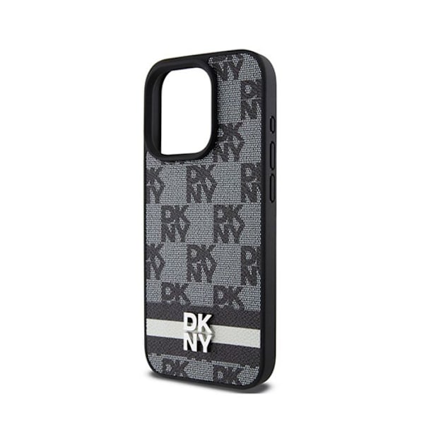 DKNY Mono mønster ternet læder og trykte striber - iPhone 15 Pro Max etui (sort)