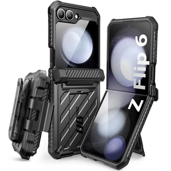 Samsung Z Flip 6 Shockproof Full Cover Case med Kickstand Support Supcase Sort Svart