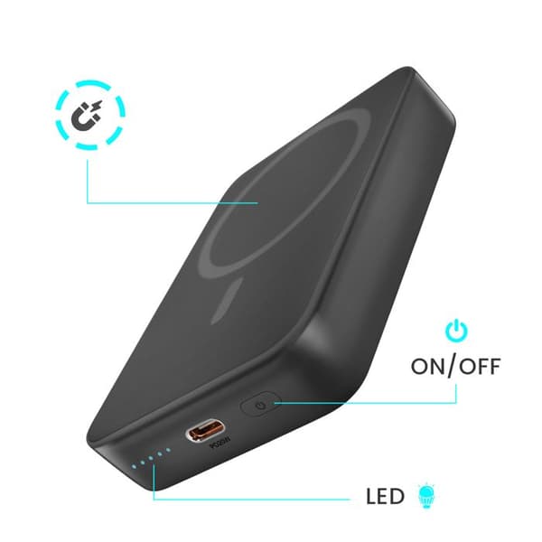 Extern Batteri - BWOO - MagSafe 10000mAh - USB-C 20W - Fällbart Stöd - Svart Svart
