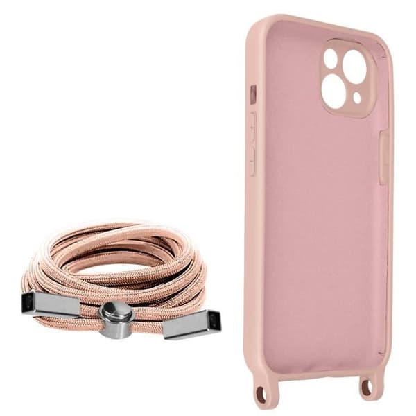 Apple iPhone 13 Cord Case Halvstyvt med halsrem 80cm rosa Ros