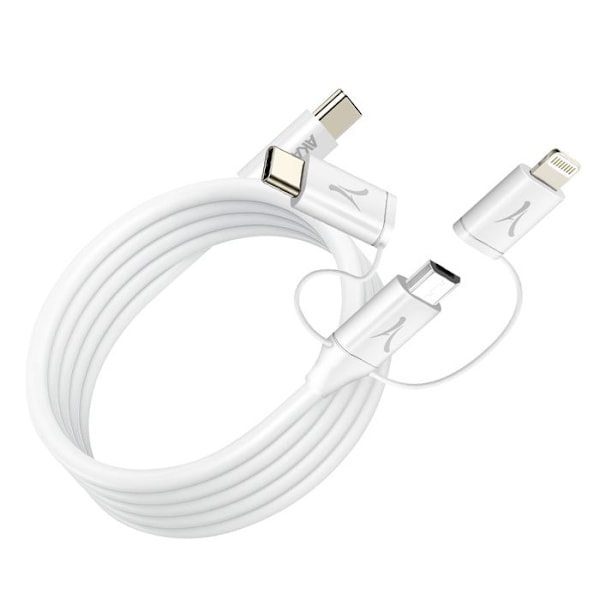 USB-C 3-i-1 til USB-C Micro-USB Lightning Økologisk 1m Akashi Hvid Vit