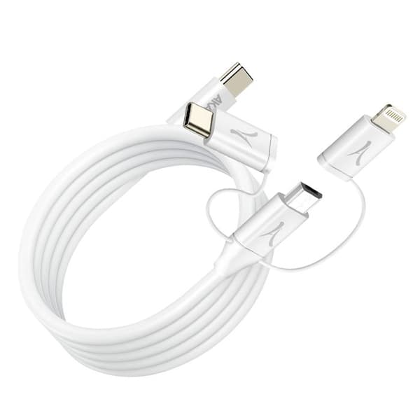 USB-C 3-in-1 kaapeli USB-C Micro-USB Lightning Ekologinen 1m Akashi Valkoinen Vit