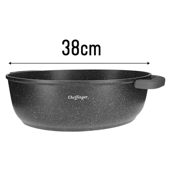 Rostplåt - Cheffinger - 38 cm - Marmorbelagd - Glaslock - Non-stick Transparent
