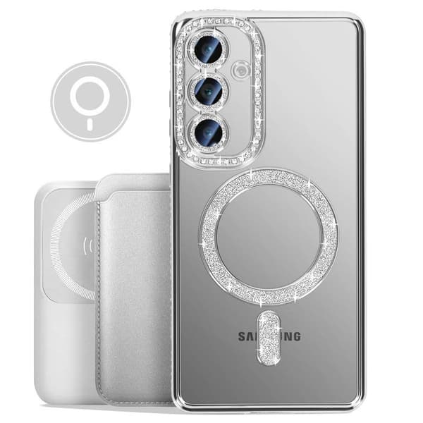 Coque - Samsung - Galaxy S25 - Diamant - Strass Sølv - Kompatibel med MagSafe Grå