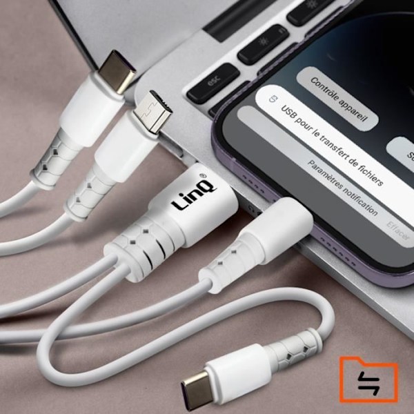 USB-A / USB-C till USB-C, Lightning och Micro-USB-kabel Längd 1,2 meter LinQ
