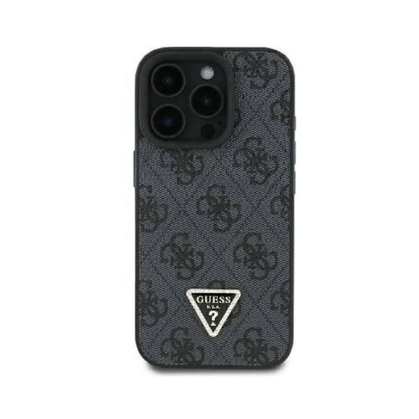 Skyddsskal - GUESS - iPhone 16 Pro - PU-läder - Triangel Strass - Svart Svart