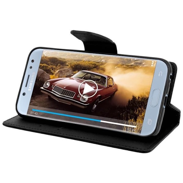 Cover - AVIZAR - Galaxy J3 2017 - Folio Wallet Case - Sort flipbeskyttelse - Håndledsrem inkluderet Svart