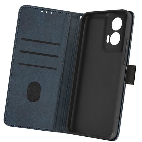 Taske til Motorola Edge 50 Fusion Håndledsrem Flip Wallet Stand Midnight Blue Blå