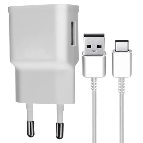 Nätadapter - SAMSUNG - USB 8W - USB-C-kabel ingår - Kompakt design - Säker laddning Vit