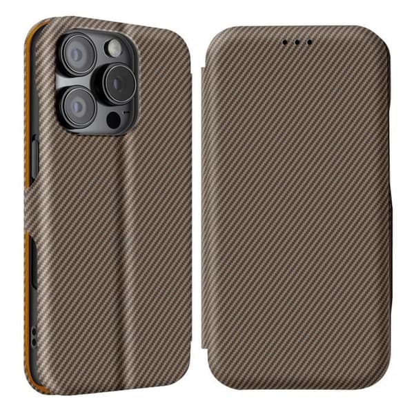 Ärende för iPhone 16 Pro Max Kolfiber Videostöd och Anti-RFID Brun kastanj