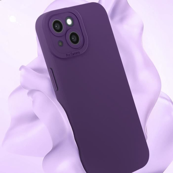Suojakuori iPhone 15 Plus -puhelimelle - AVIZAR - Matta Silikoni - Tumma Purppura - Kameran suojaus Lila