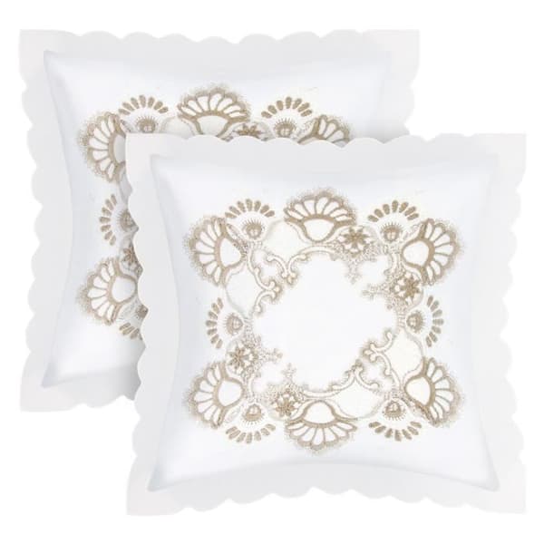 Pudevårne - AVIZAR - Sæt af 2 - 40x40 cm - Brun og hvid broderi - Chic elegance Vit