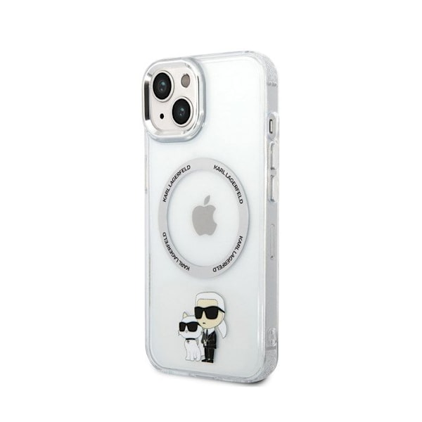 iPhone 15 Kuori Karl ja Choupette Printti MagSafe Yhteensopiva Karl Lagerfeld Läpinäkyvä Vit
