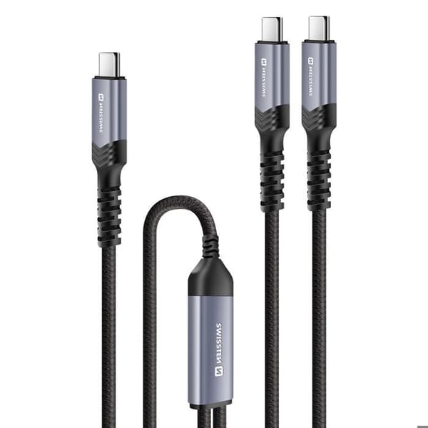 USB-C-kabel - SWISSTEN - 2-i-1 - Opladning og Synkronisering 100W - 1,5m - Sort