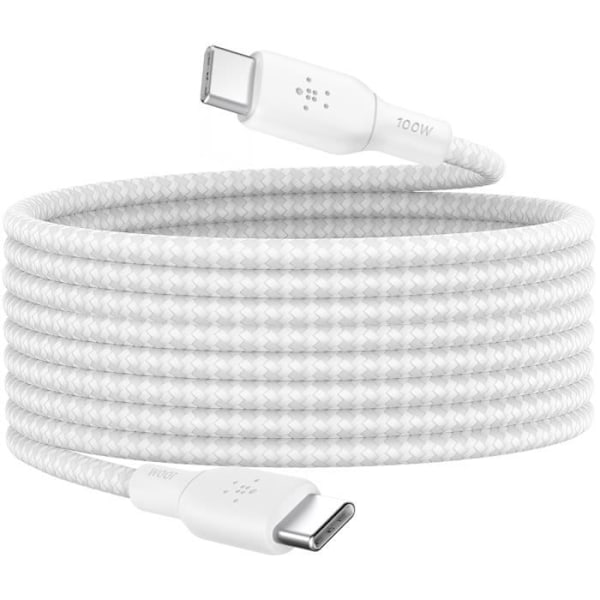 USB-C-kaapeli - BELKIN - BoostCharge - 100W - Nailonipunos - 3 metriä Vit