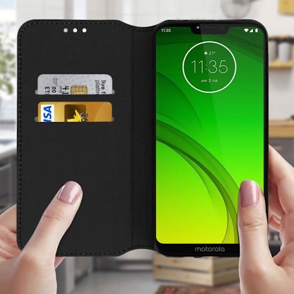 Hölster - AVIZAR - Moto G7 Power - Ekologiskt läder - Stöd funktion - Svart Svart