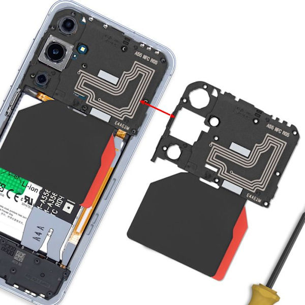 Erstatnings NFC-nappe kompatibel med Galaxy A55, sort flexkabel Svart