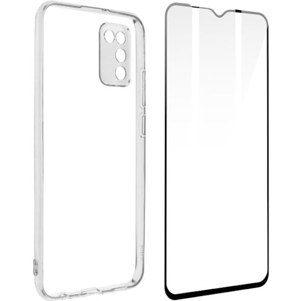 Skyddsskals - AVIZAR - Samsung Galaxy A02s/A03s - Mjuk Silikon - Härdat Glas - Transparent Svart Transparent, svart