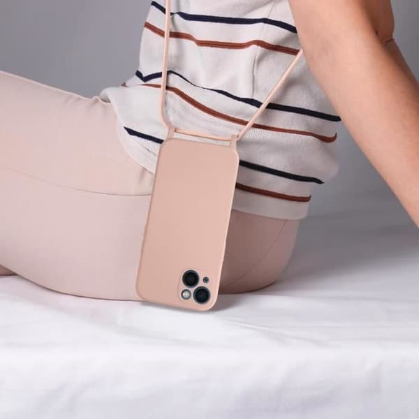 Apple iPhone 13 Cord Case Halvstyvt med halsrem 80cm rosa Ros