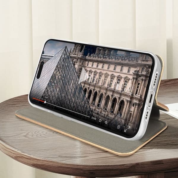 Cover til iPhone 14 Pro Max Klap Kortholder Video Støtte Elegant Design Guld Guld
