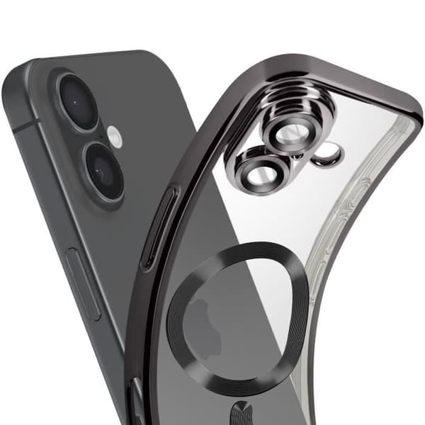 Skal - AVISERA - iPhone 16 Plus - Flexibel Silikongel - Heltäckande Skydd - Svart Kromad Kant Svart