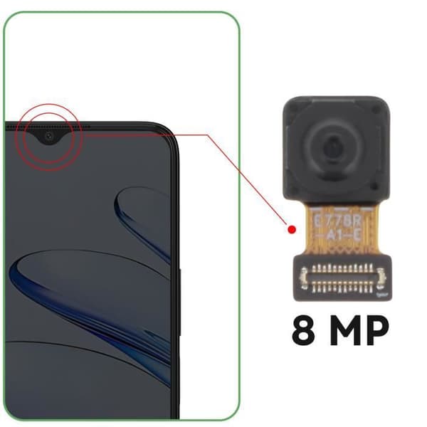 Frontkamera - AVIZAR - Honor 70 Lite og X6 - 8MP Selfie Sensor - Sort Svart