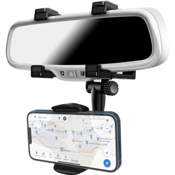 Stöd Bil - Svart - Spegelfäste - Rotativ 360° - Justerbar - Kompatibel med Smartphones Svart