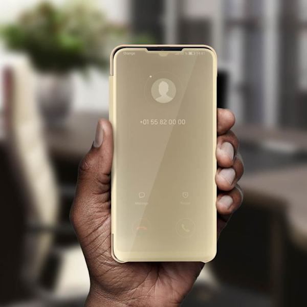 Hölster för Samsung Galaxy A50 - AVIZAR - Spegelcase - Genomskinlig flik - Halvstyv skal - Praktisk gyllene