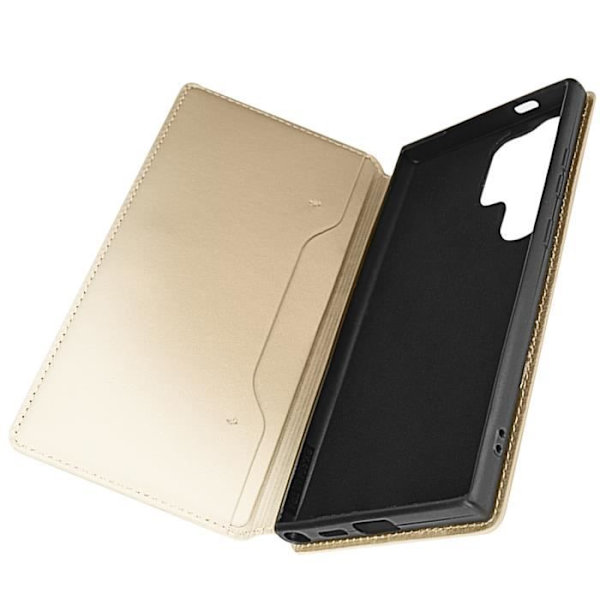 Fodral till Samsung Galaxy S24 Ultra - AVIZAR - Dubbel ficka - Stativfunktion - Guld Gul