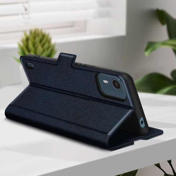 Fodral för Nokia C12 Flip Card Hållare Video Support Plånbok Slim Midnight Blue Blå