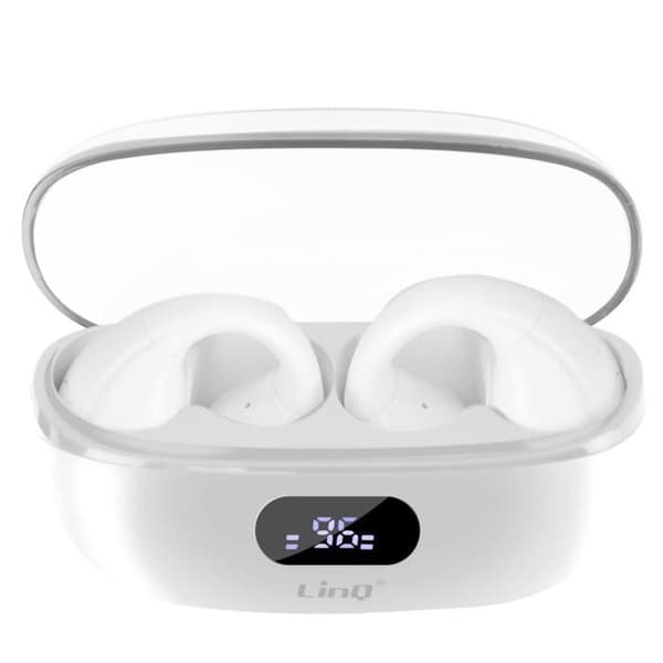 Bluetooth-hörlurar - LINQ - Luftledning - Batteritid 4h - Svettresistenta - Clip On-design Vit