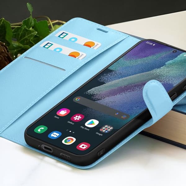 Plånboksskydd - ZANAÉ - Galaxy S21 FE 5G - Ljusblå - Halkfri - Videostöd Blå