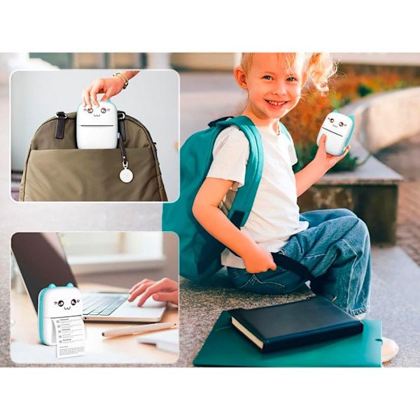 Bluetooth-Connected Thermal Printer 200dpi Cat Model Portable White / Blue