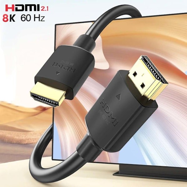 HDMI 2.1 kaapeli 8K 60Hz TV:lle, kullatut liittimet, 2m, Swissten, musta