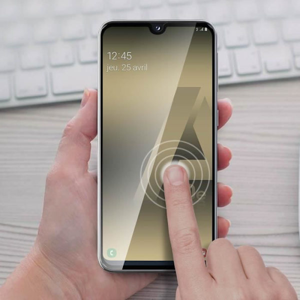 Beskyttelsesfilm - AVIZAR - Galaxy A20e - 9H hærdet glas - Affasede kanter - Fuld beskyttelse Transparent, svart
