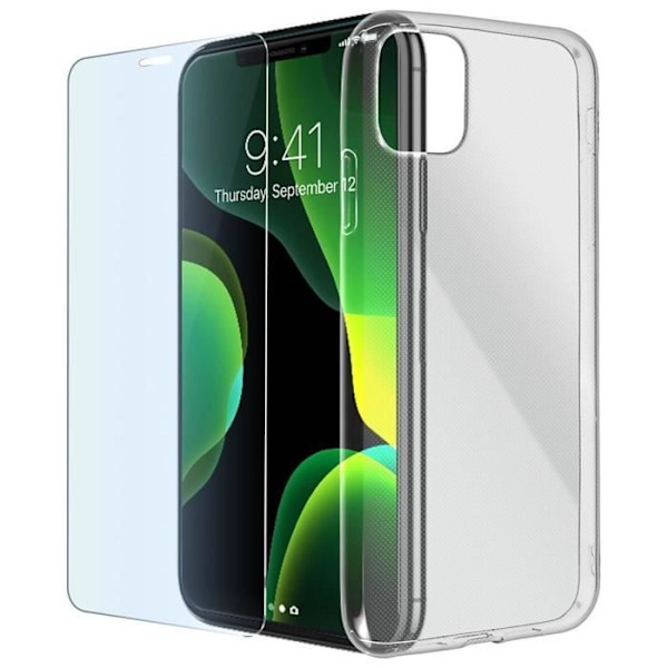 Skyddspaket - AVIZAR - iPhone 11 - Silikongel - Härdat glas - Transparent Transparent