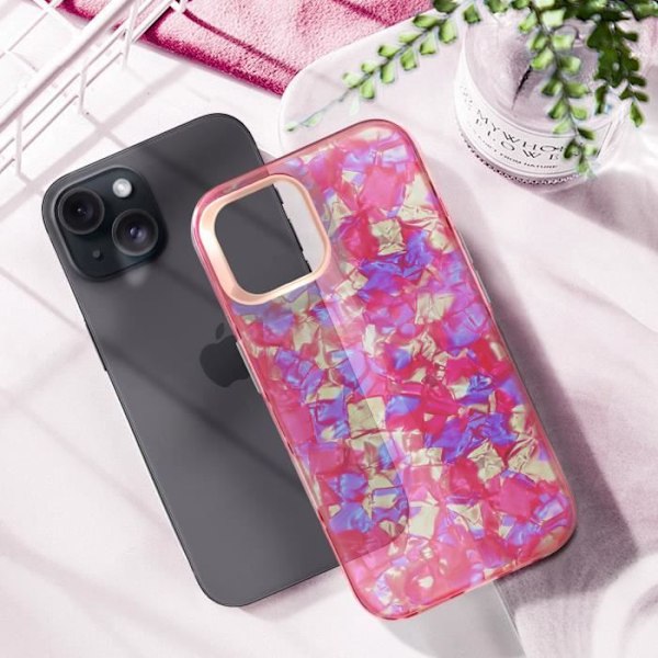 Fodral till iPhone 15 Stötsäker Mjuk Tutti Frutti Rosa Rosa