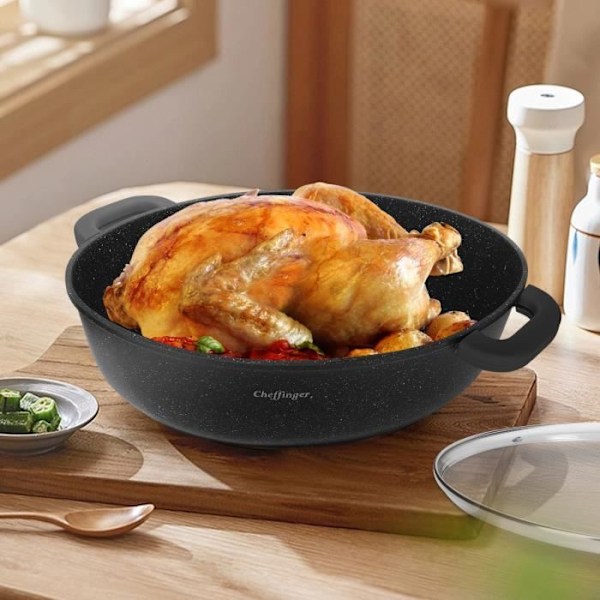 Rostplåt - Cheffinger - 38 cm - Marmorbelagd - Glaslock - Non-stick Transparent