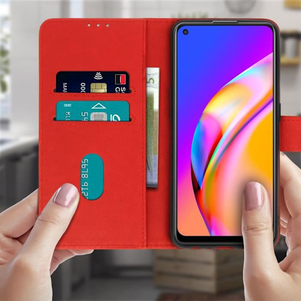Foliofodral - Oppo - A94 5G - Texturerat Ekoskinn - Videostativ - Magnetiskt Röd