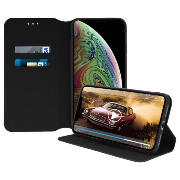 iPhone XS Max cover - MÆRKE - Folio etui - Øko-læder - Sort - Støttefunktion Svart
