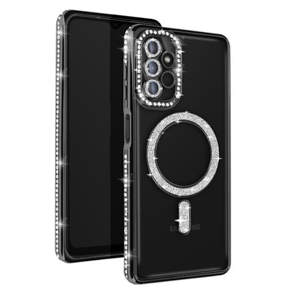 Coque - ILMOITTAA - Timantti - Samsung A13 5G ja A04s - MagSafe - Musta kimalle - Kova Svart