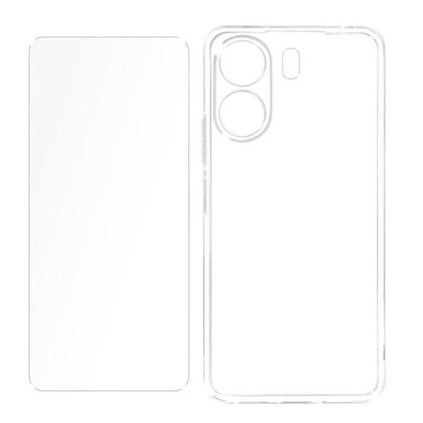 Kotelo Xiaomi Redmi 13C:lle - AVIZAR - Läpinäkyvä - Silikonigeeli ja karkaistu lasi Transparent
