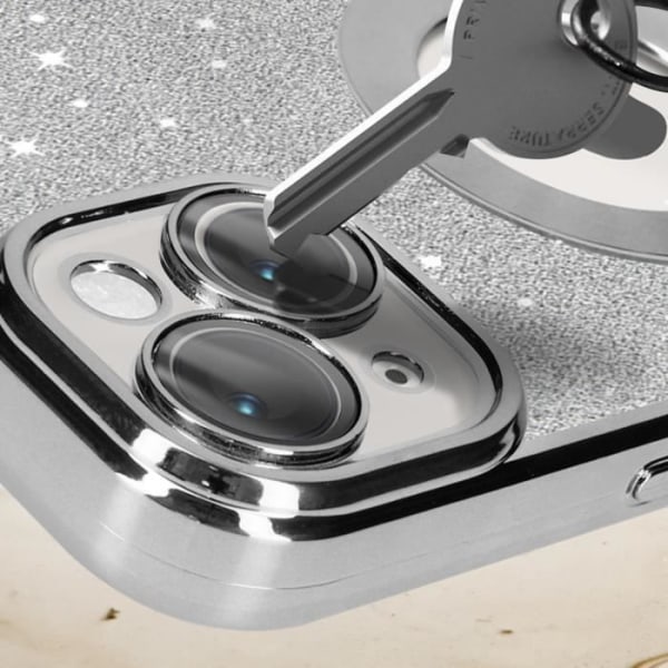 Skal till iPhone 14 Glitter Avtagbar silikongel Protecam Spark Series Silver