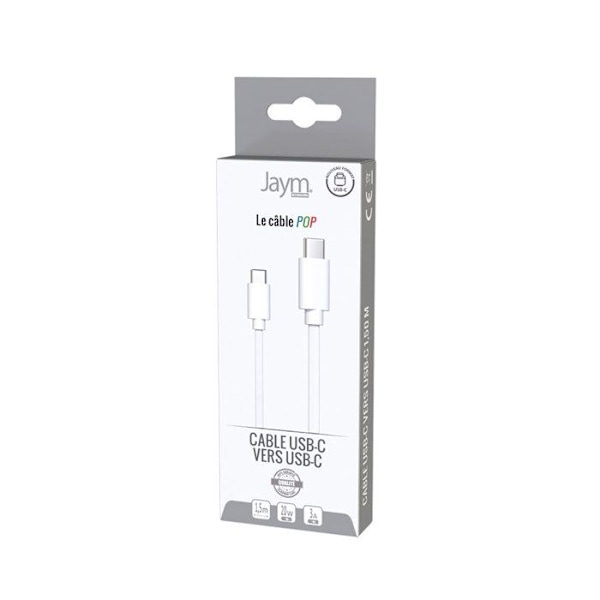 USB-C til USB-C 3A PD 20W Opladning og Synchronisering Collection POP 1,5m Jaym Hvid Vit