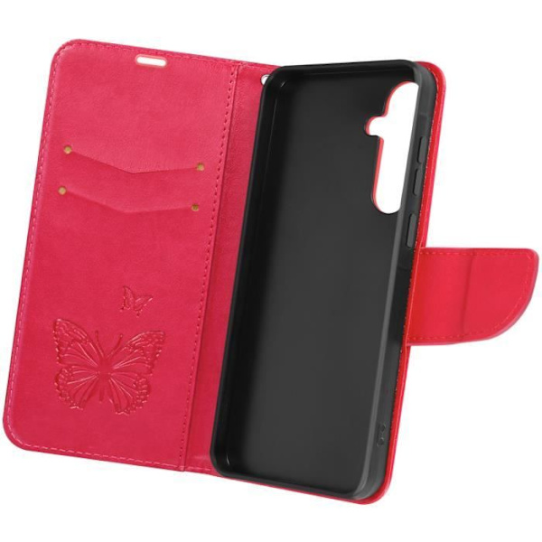 Taske til Samsung A35 5G Butterfly tegnebog med håndstrop Pink