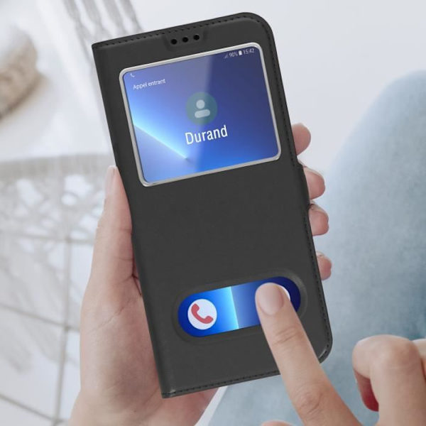 Housse iPhone 13 Pro - AVIZAR - Dubbel Fönster Videostöd - Svart Svart